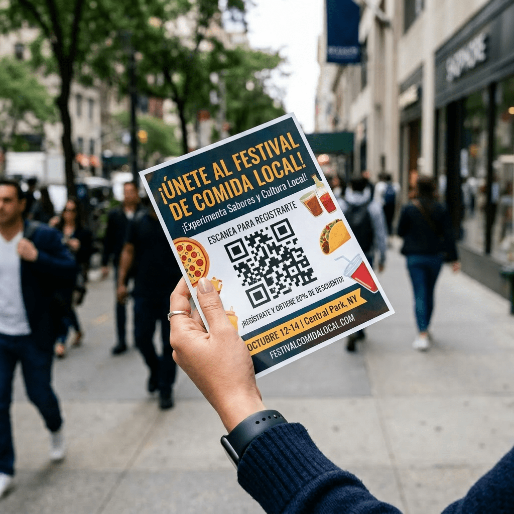 Flyer promoting a local food festival with QR code to register and discount offer